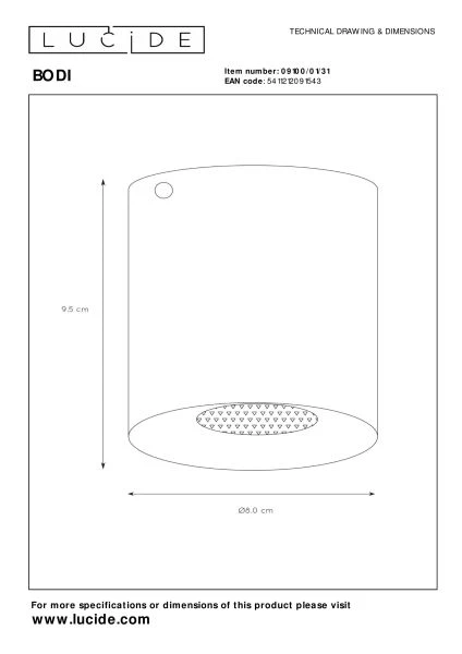 Lucide BODI - Ceiling spotlight - Ø 8 cm - 1xGU10 - White - technical